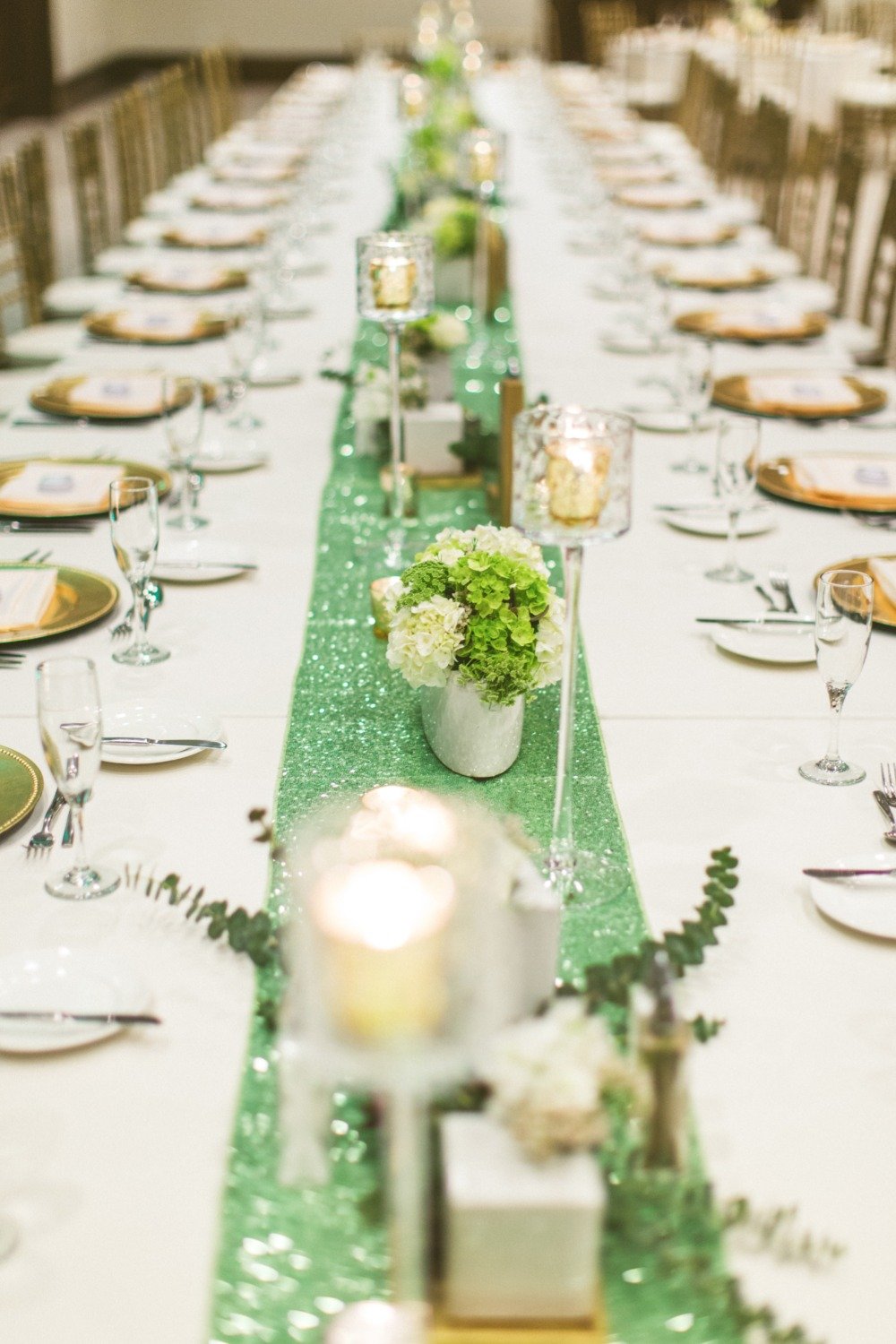 Sparkly teal table runner