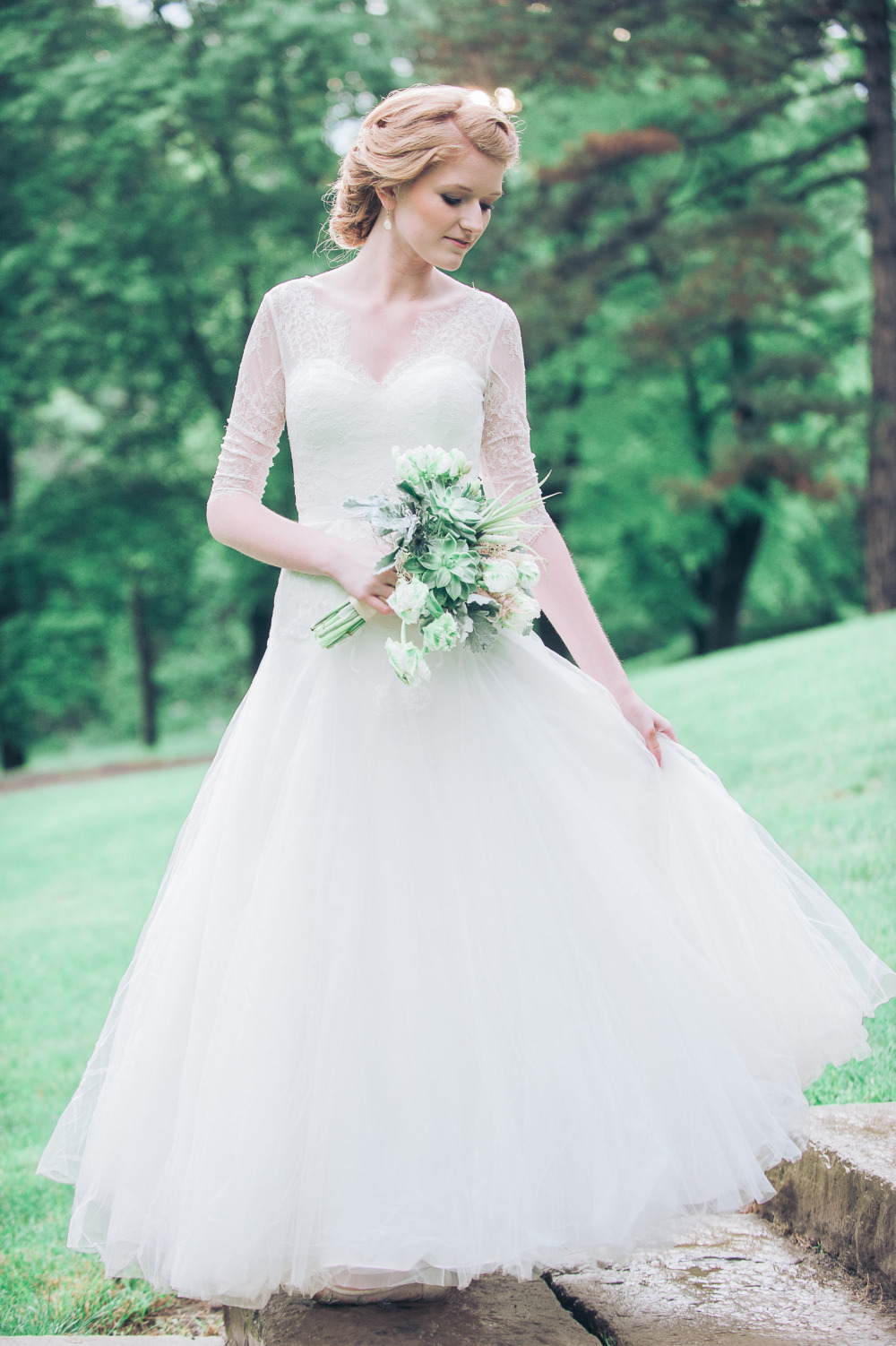 gorgeous wedding gown with sheer sleeves