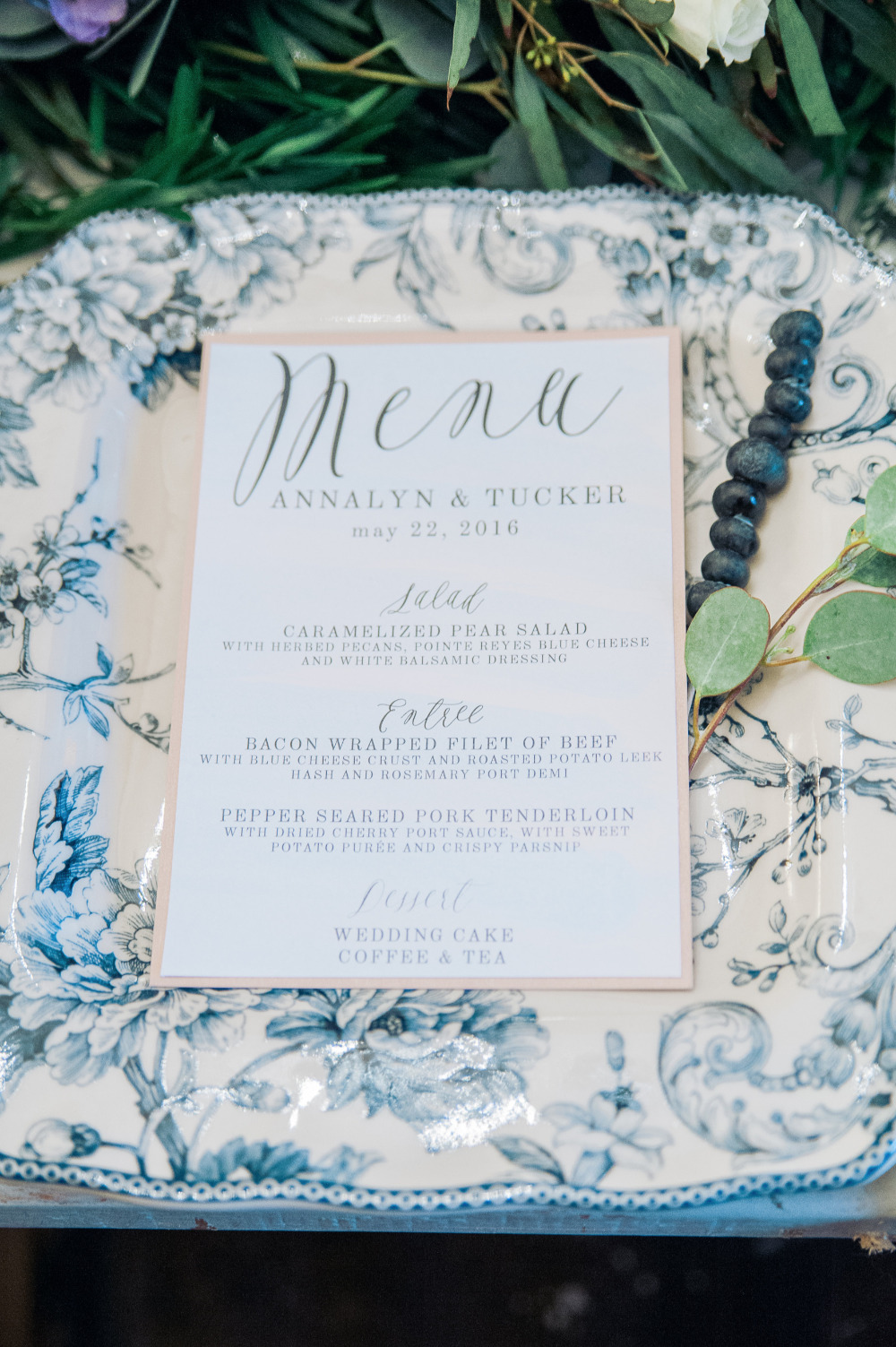 blue script wedding menu