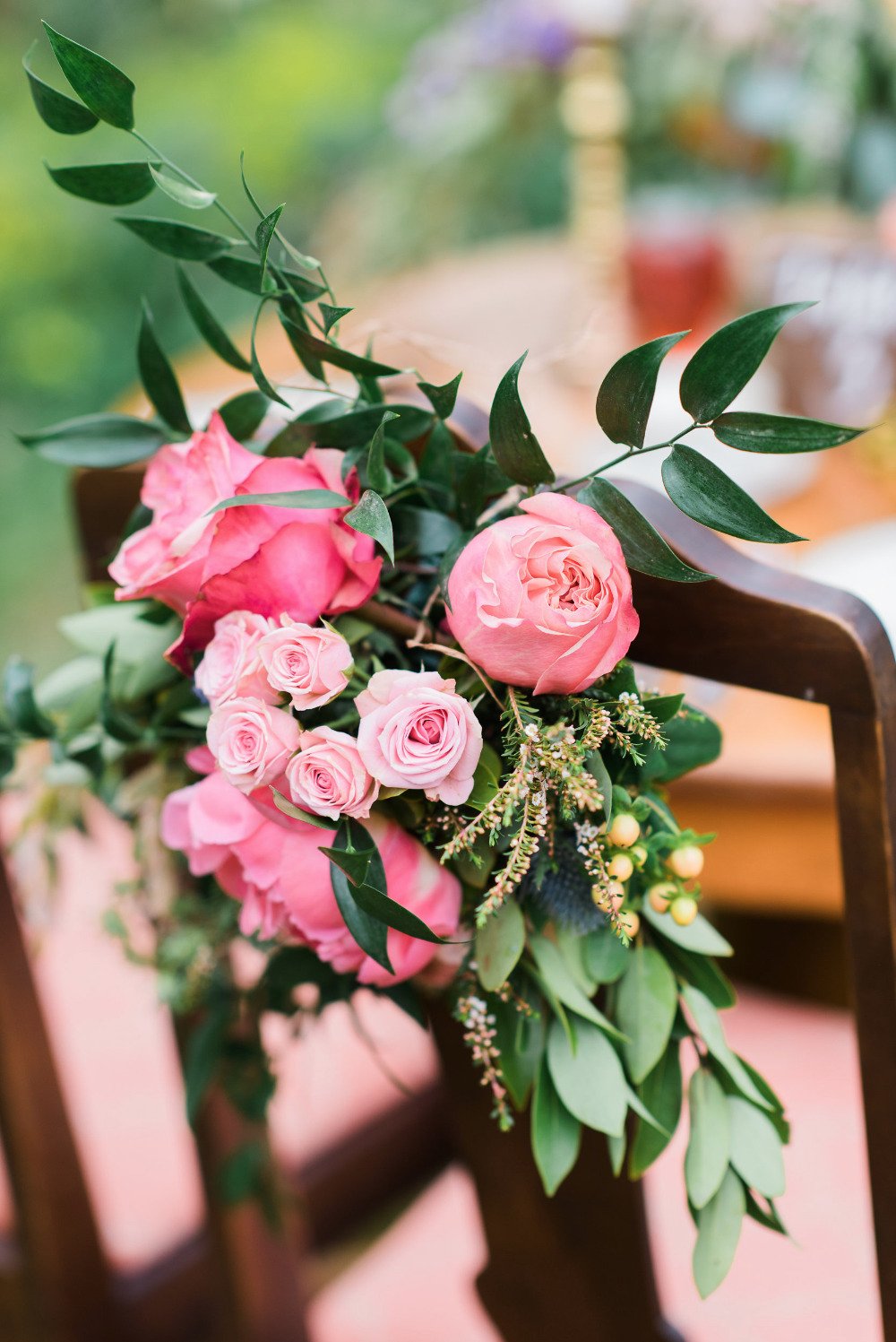 pink floral wedding chair decor