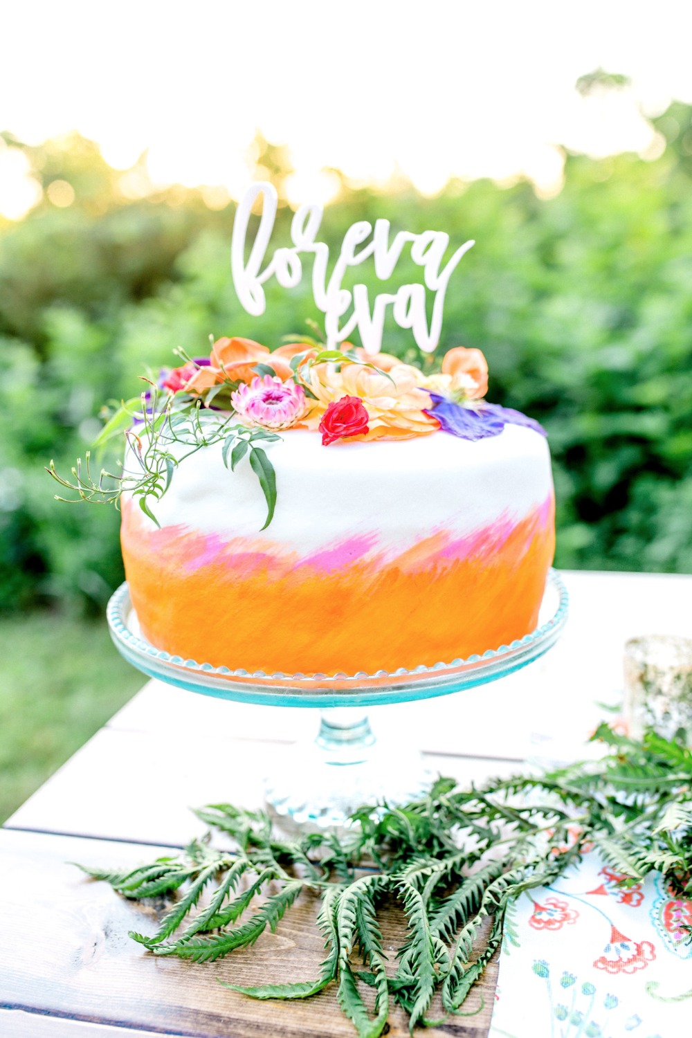 Pink and orange watercolor cake