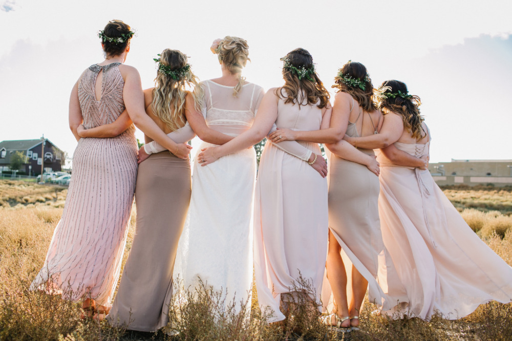 pink and taupe bridemaids dresses
