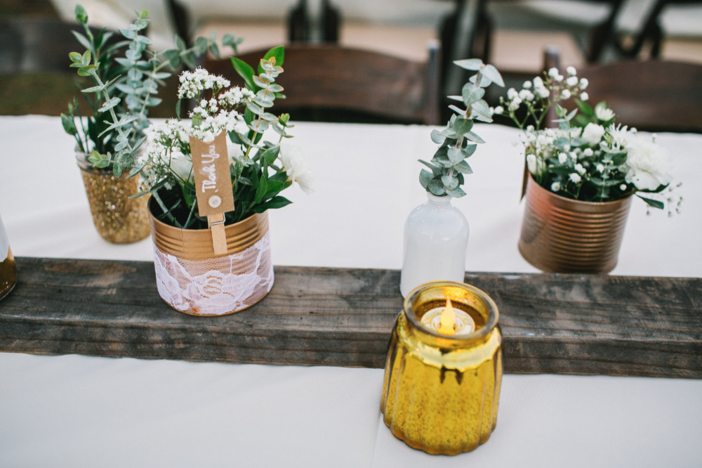 tin can and wood table runner idea