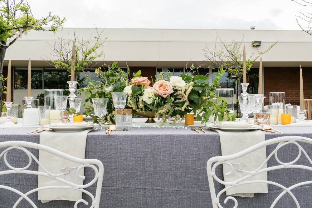 Chic grey and white tablescape