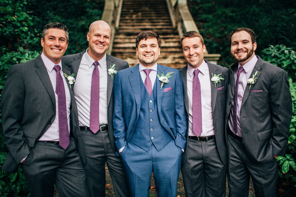 grey groomsmen with blue groom attire