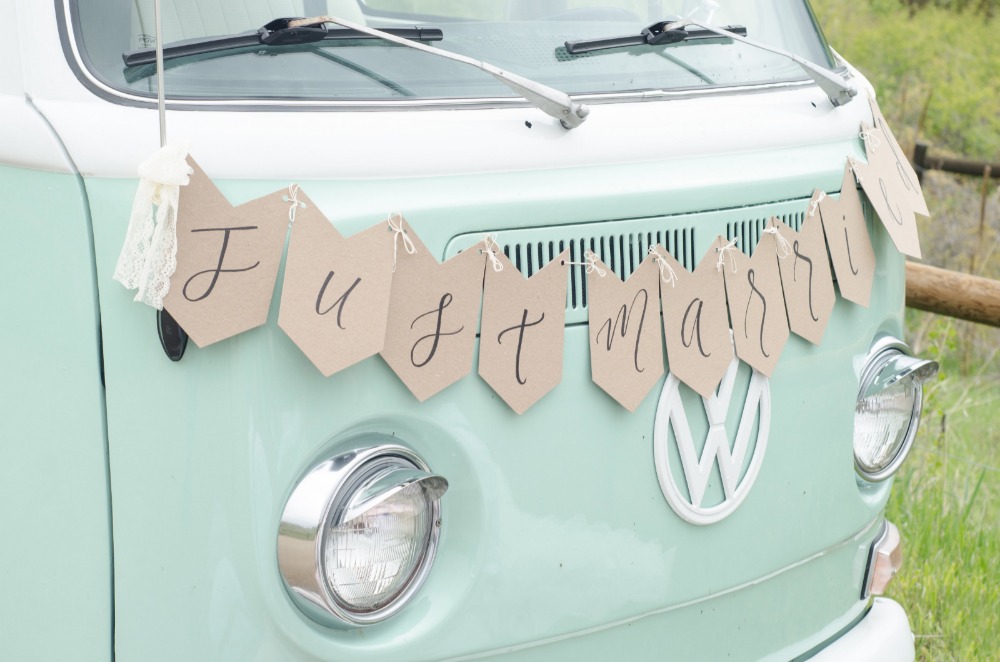 Cute VW bus wedding banner