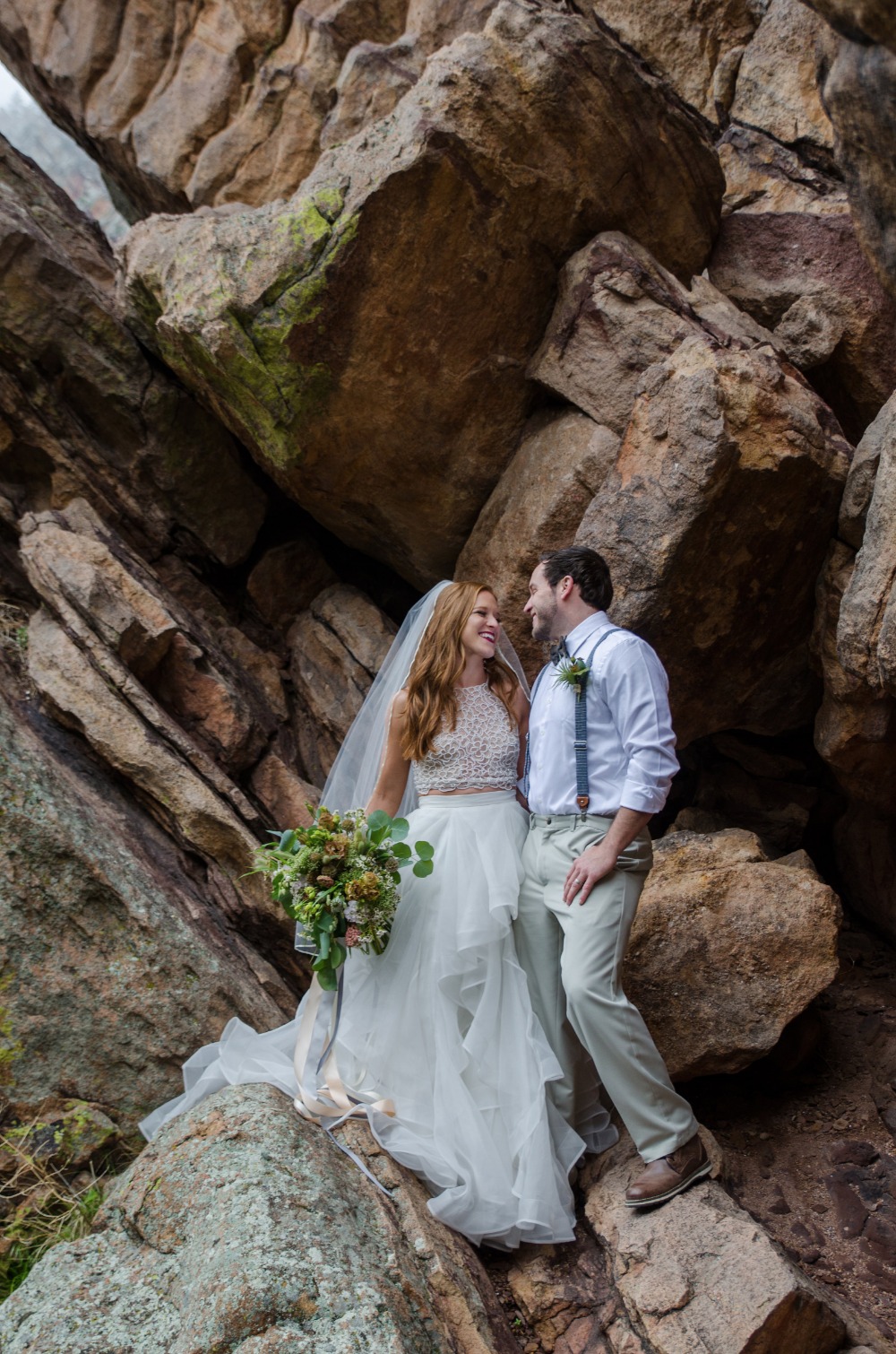 Rock climbing bride and groom photo