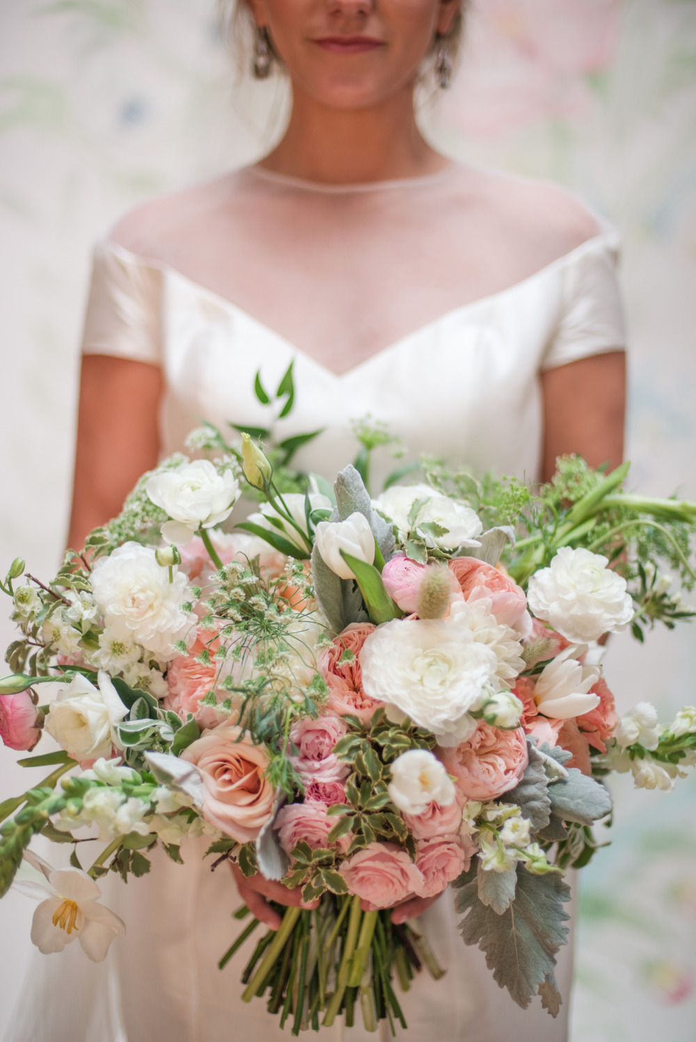 white peach and pink large wedding bouquet