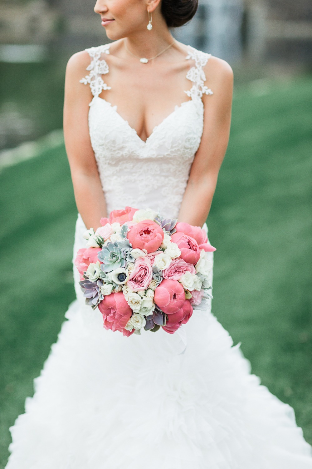 Pink creme and grey wedding bouquet
