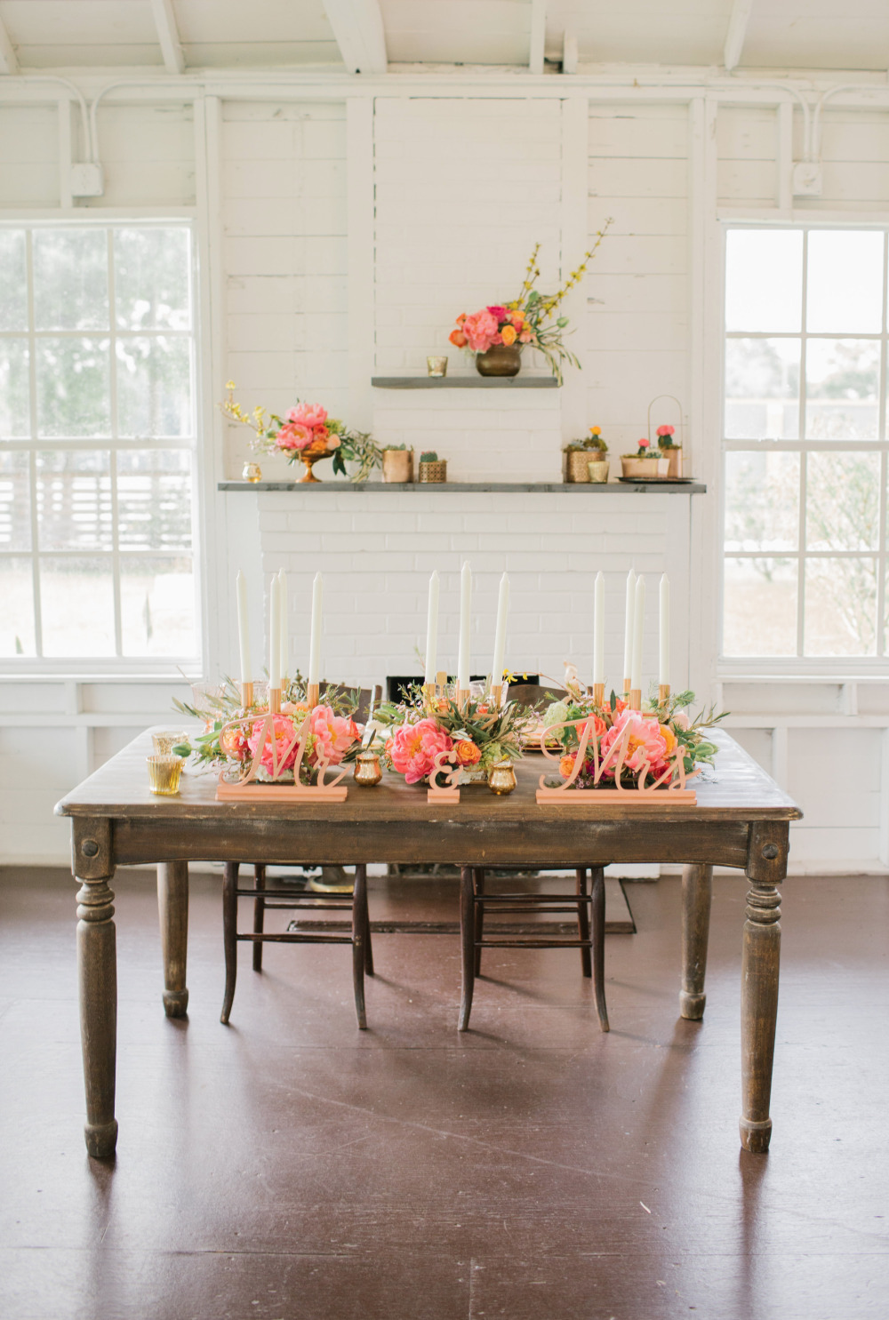 sweetheart table styled with pink peonies