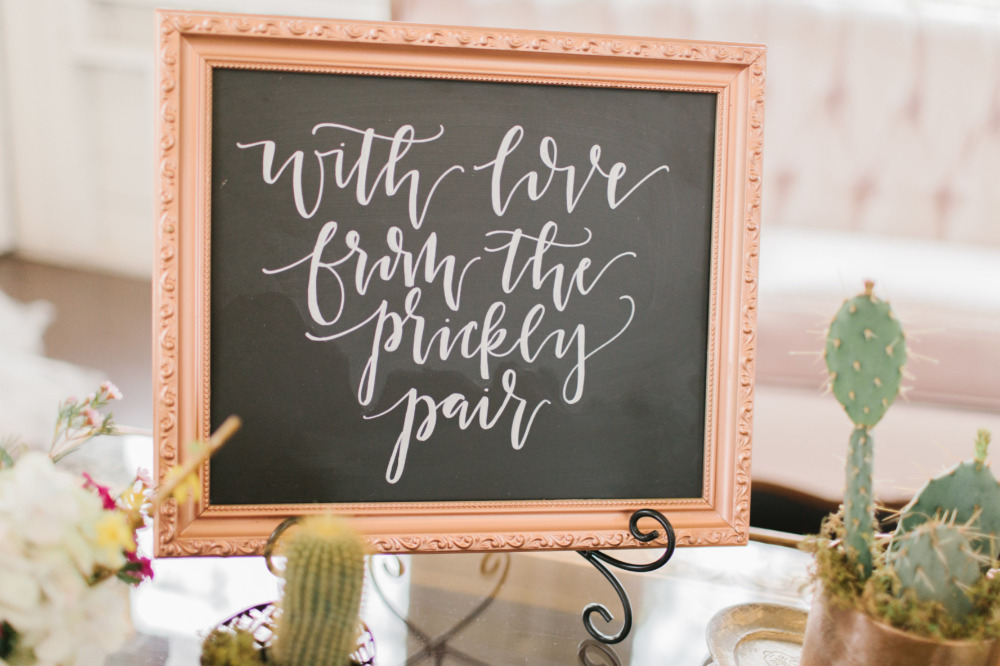 With love from the prickly pair cactus wedding decor