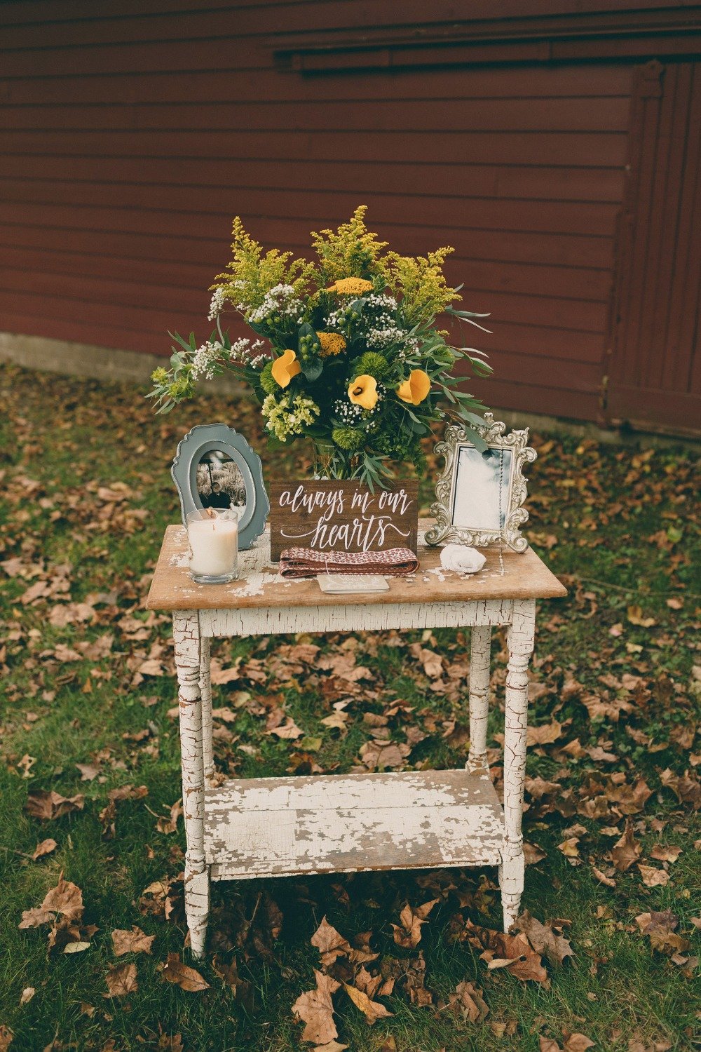 shabby chic reception welcome table for fall wedding
