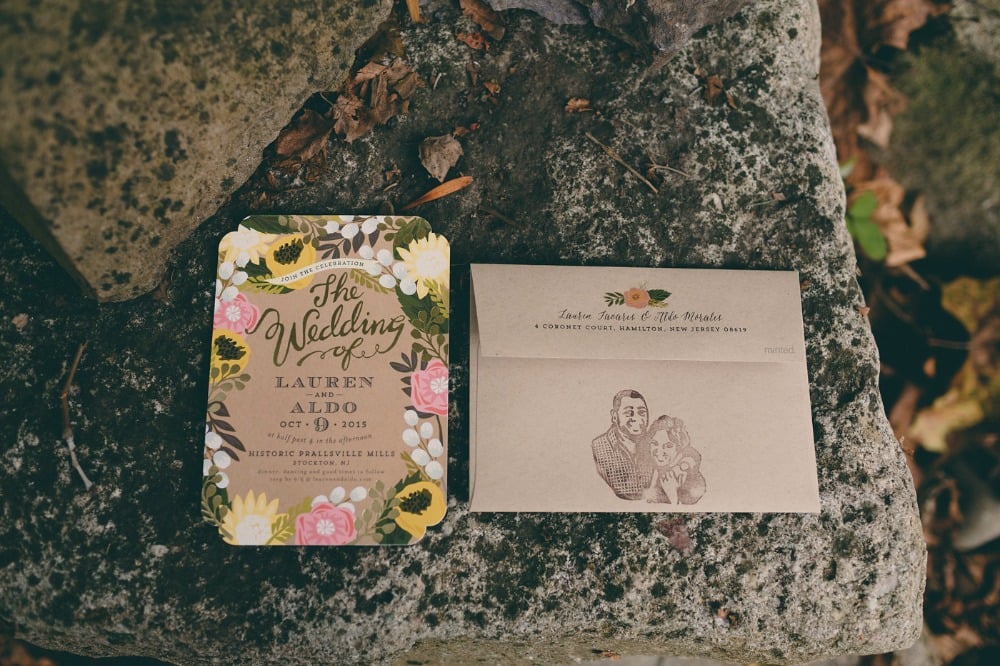 Minted wedding invitation and custom wedding stamp