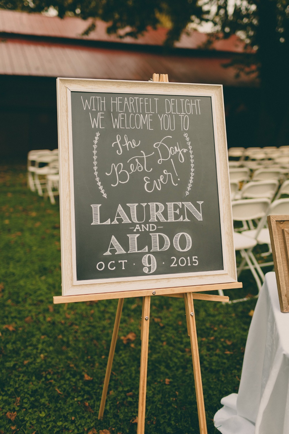 framed chalkboard wedding welcome sign