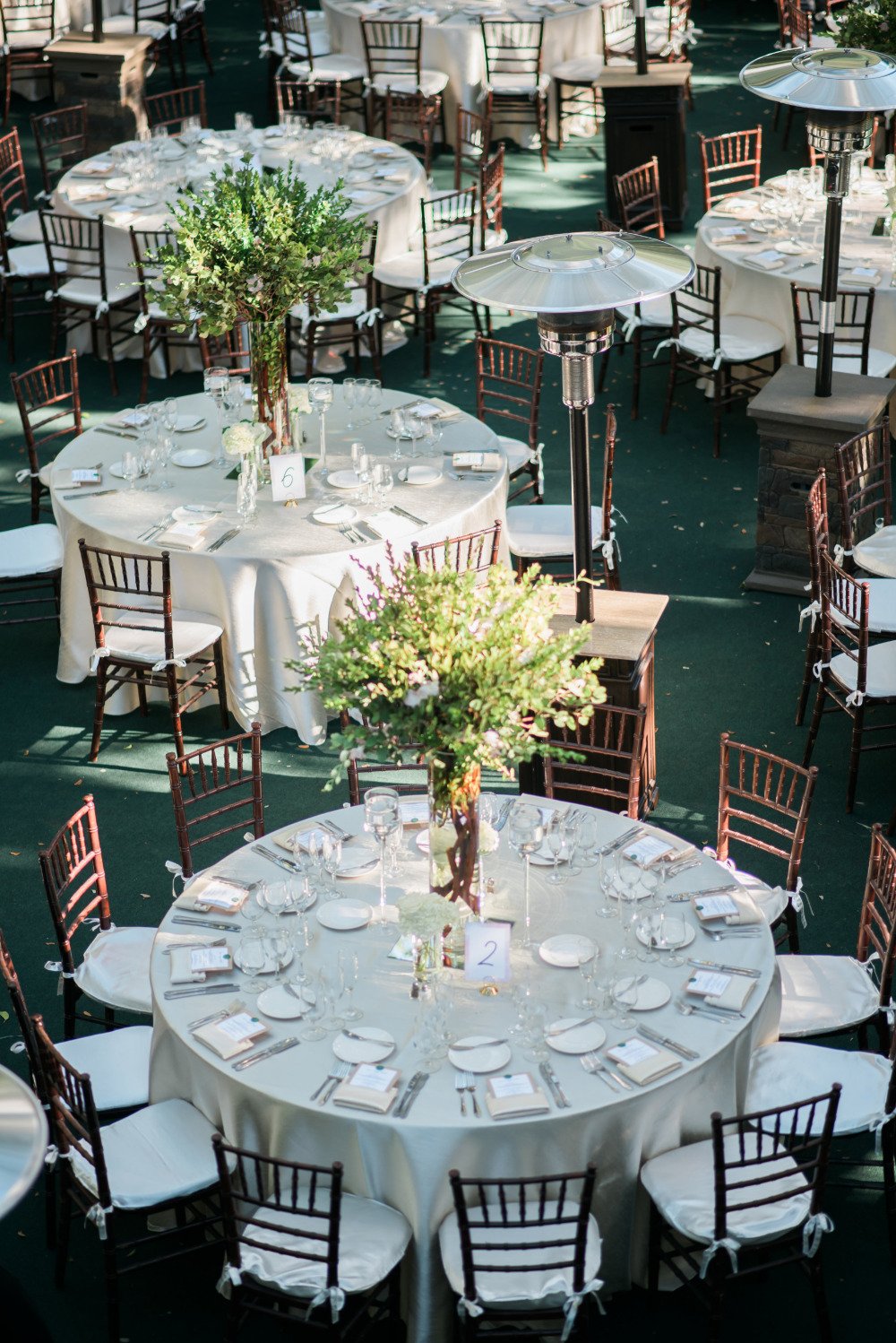 white and green chic wedding reception