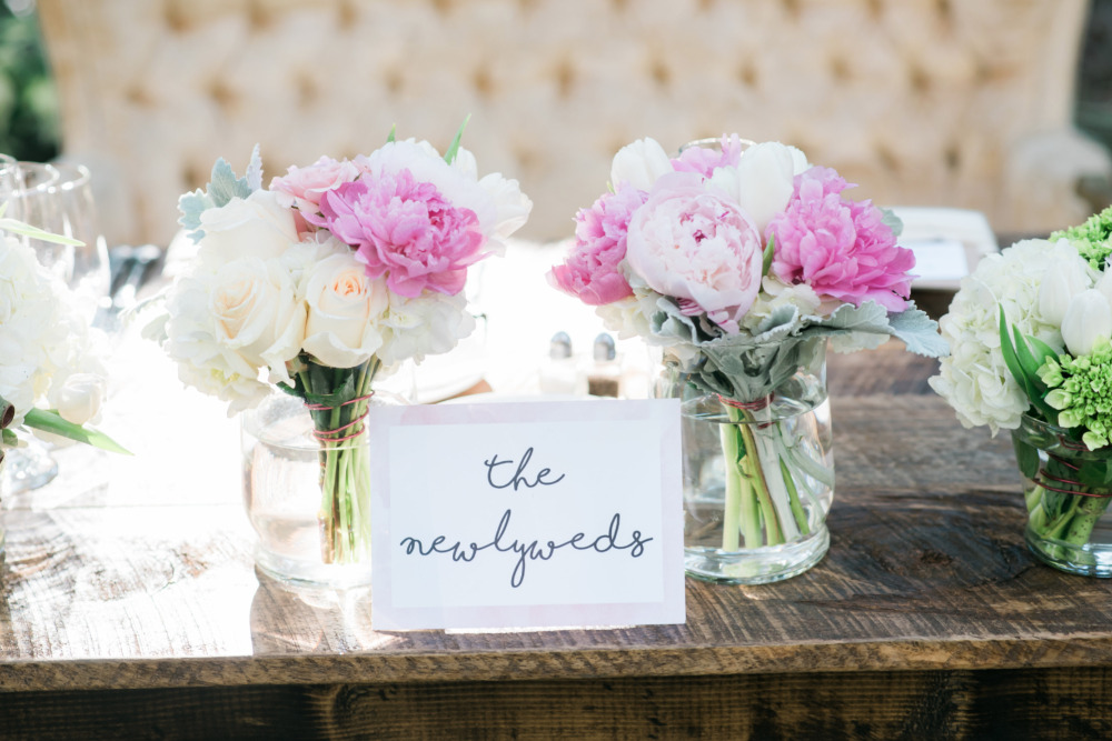 peony and rose bouquet centerpieces