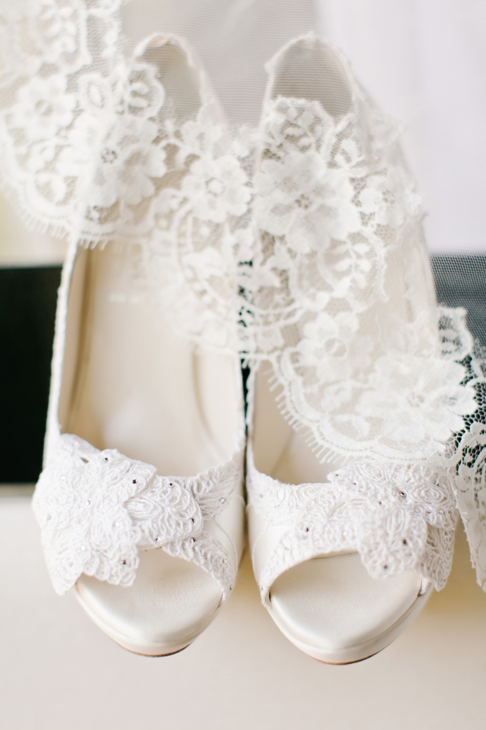 White lacey wedding heels