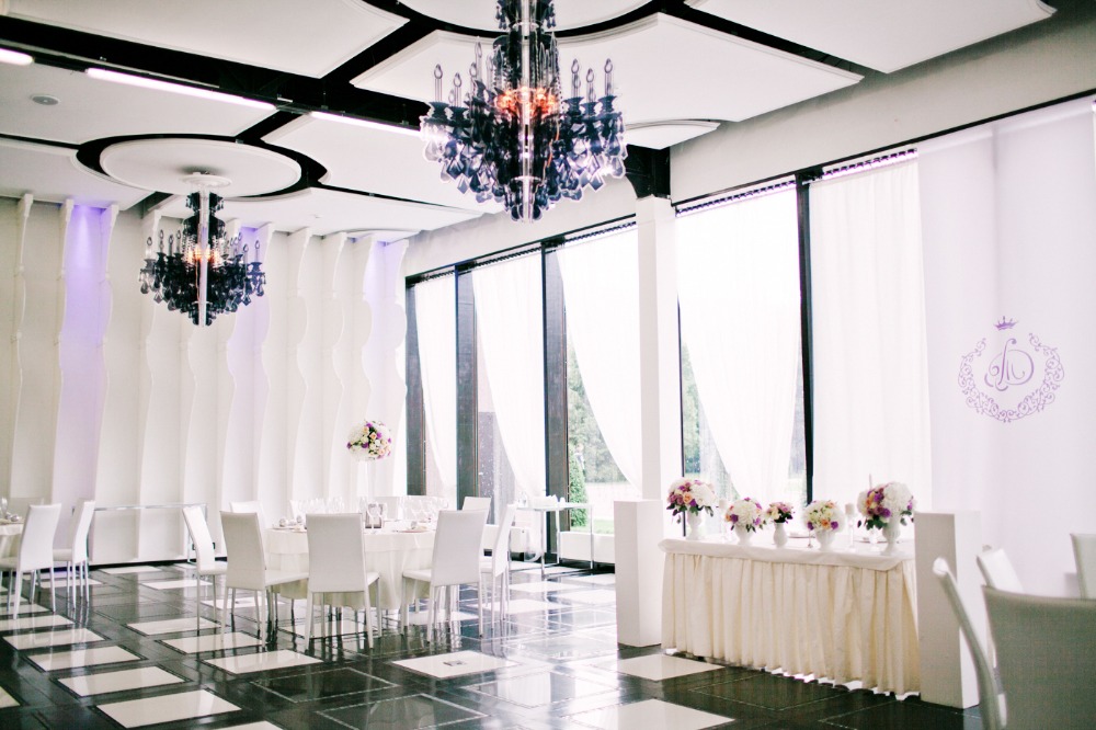 Romantic black and white reception space