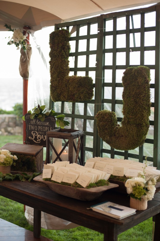 elegant wedding reception table with escort card display