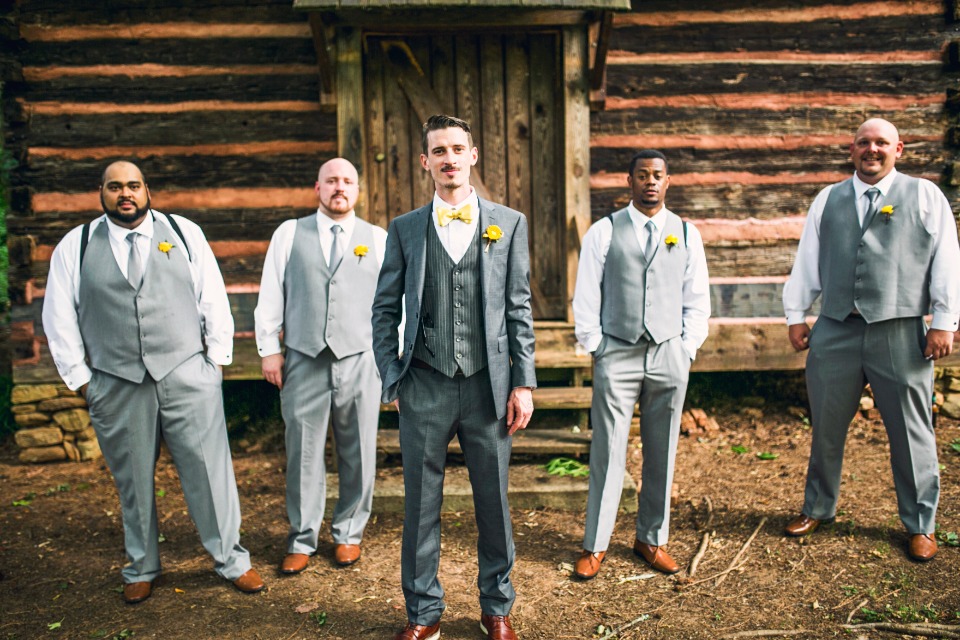 gray and yellow groomsmen