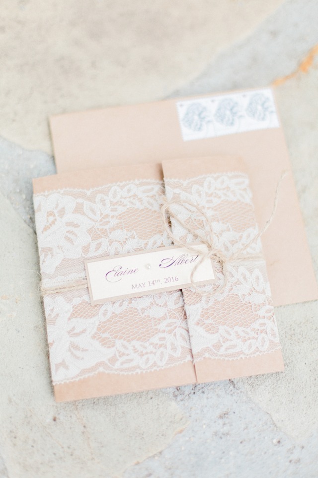 lace wrapped wedding invitations