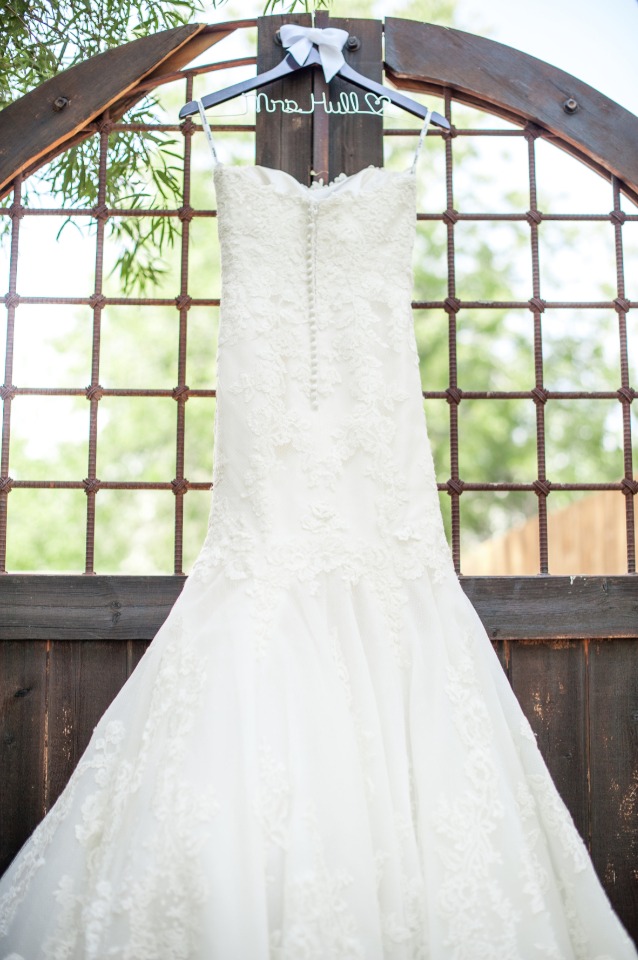 wedding dress with custom dress hanger