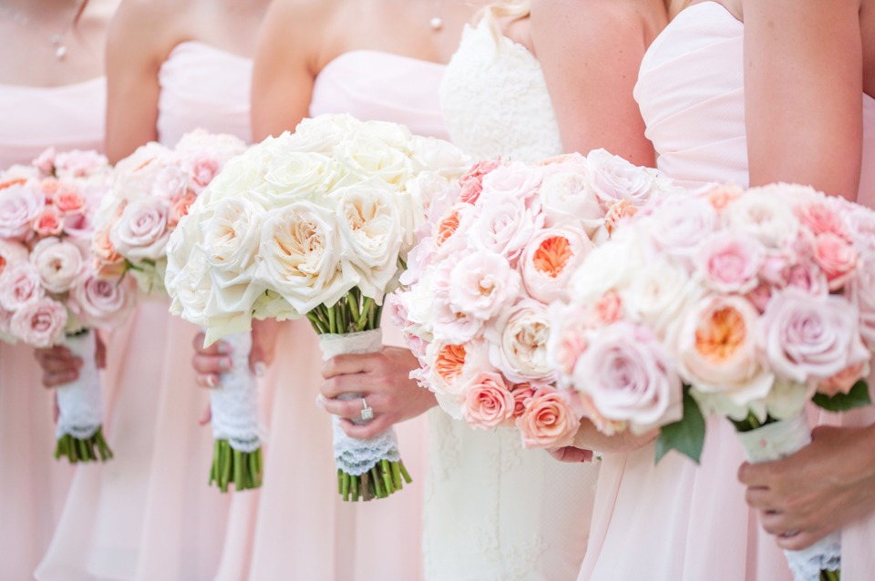 soft pink and peach wedding bouquets