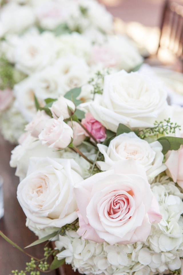 blush and white wedding arrangements