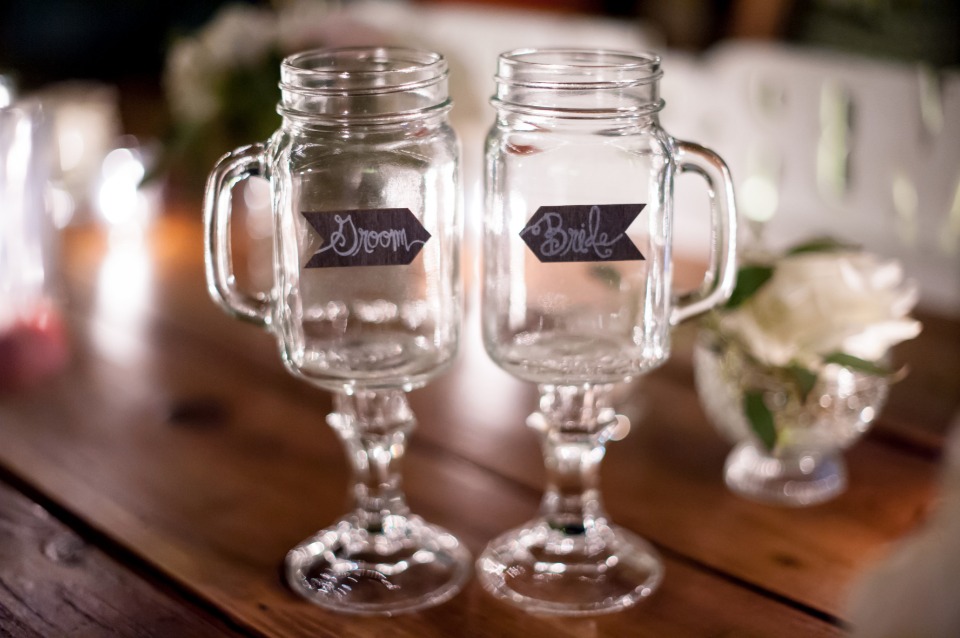 fancy mason jar goblets for the bride and groom