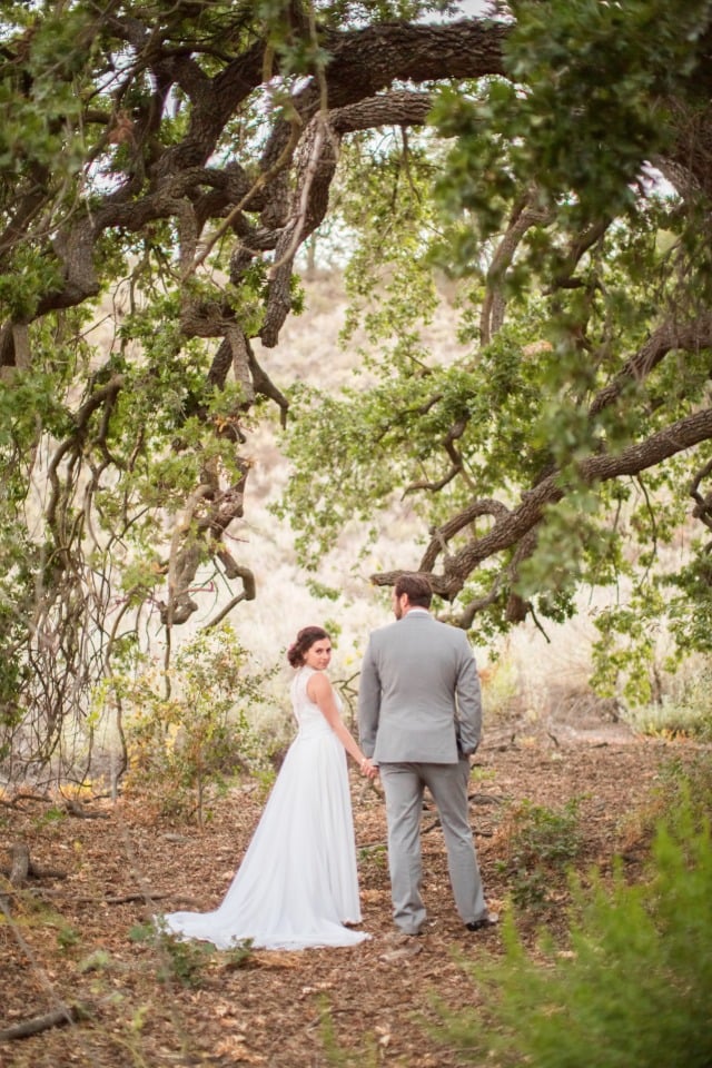 romantic wedding photos under a tree