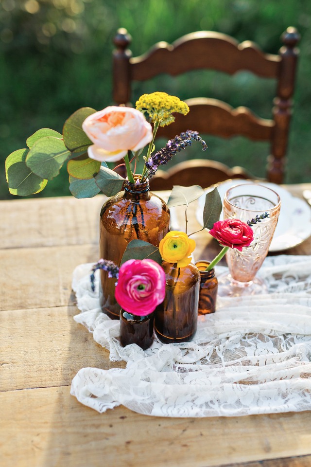 vintage and colorful wedding centerpiece