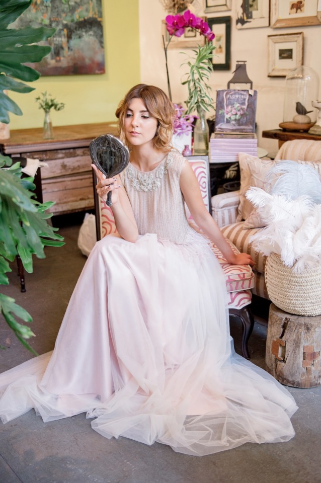 blush drop waste vintage style wedding dress