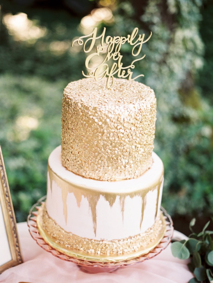 happily ever after wedding cake topper in gold