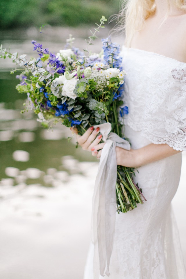 blue and white wildflower style bouquet