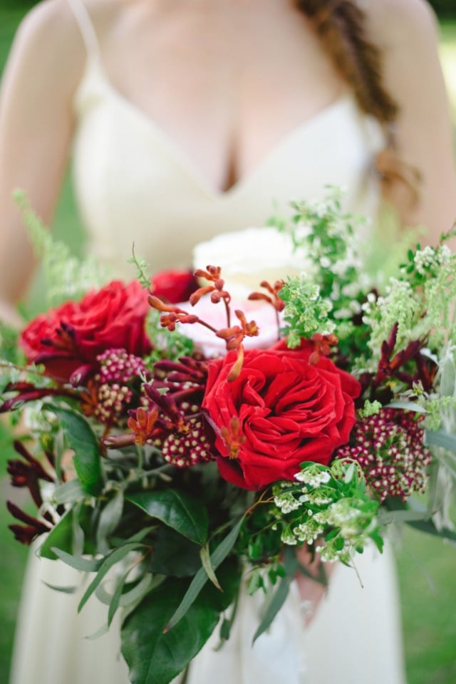 red and deep red wedding bouquet