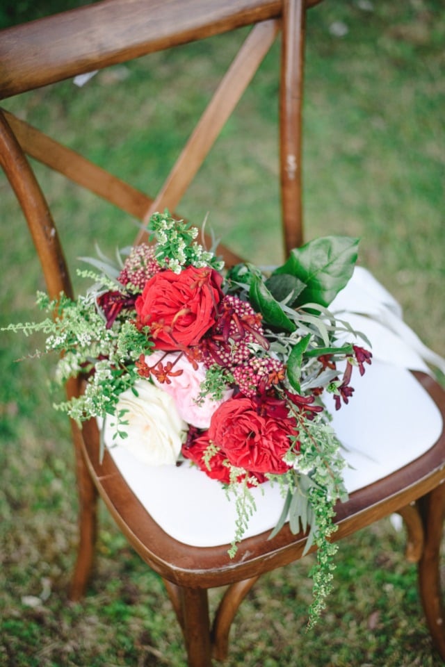 wedding bouquet in red and deep red