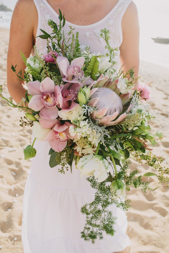 wedding bouquet perfect for a Hawaiian beach wedding