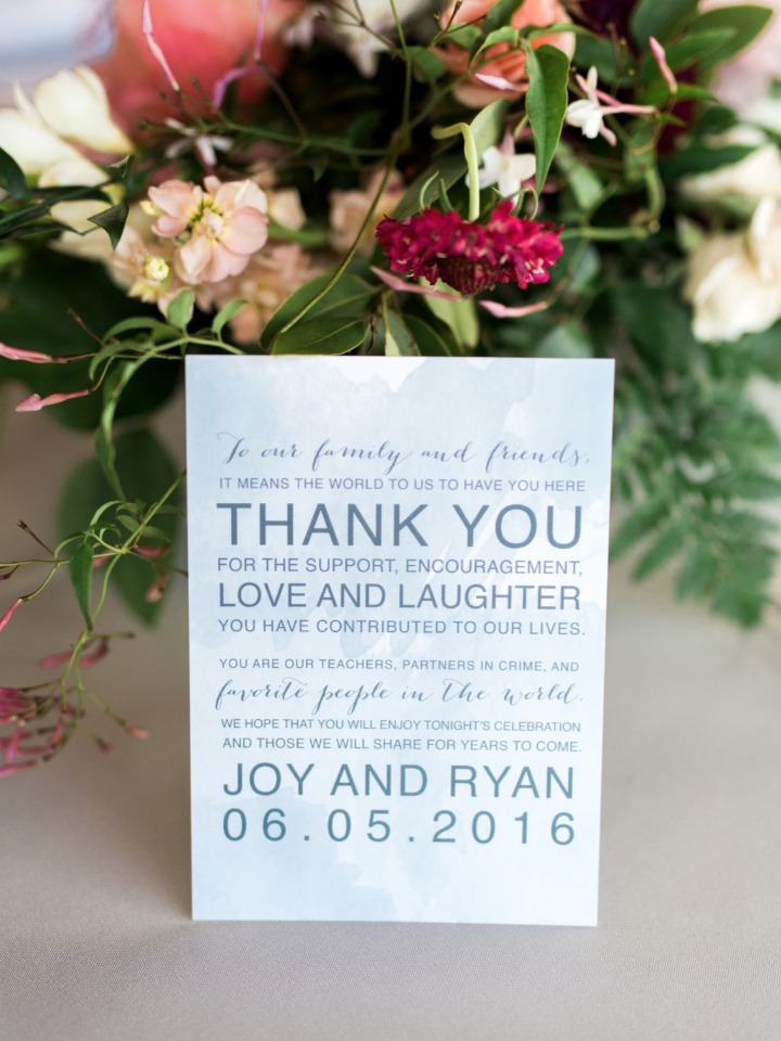 sweet wedding thank you note for all guests at the reception