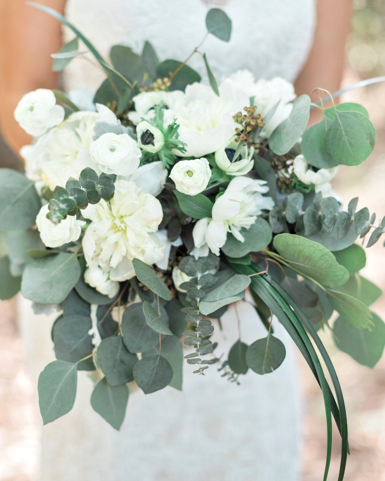 white and green loose styled bouquet