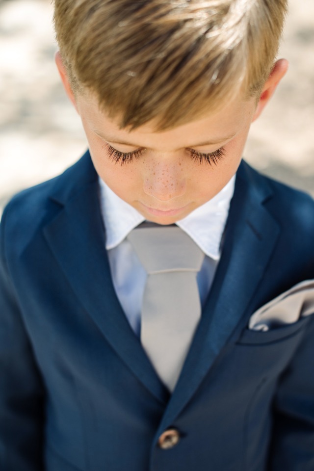 cute ring bearer in navy and grey