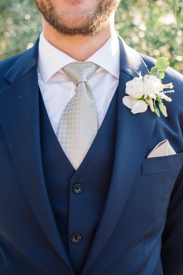 silver and navy groom look