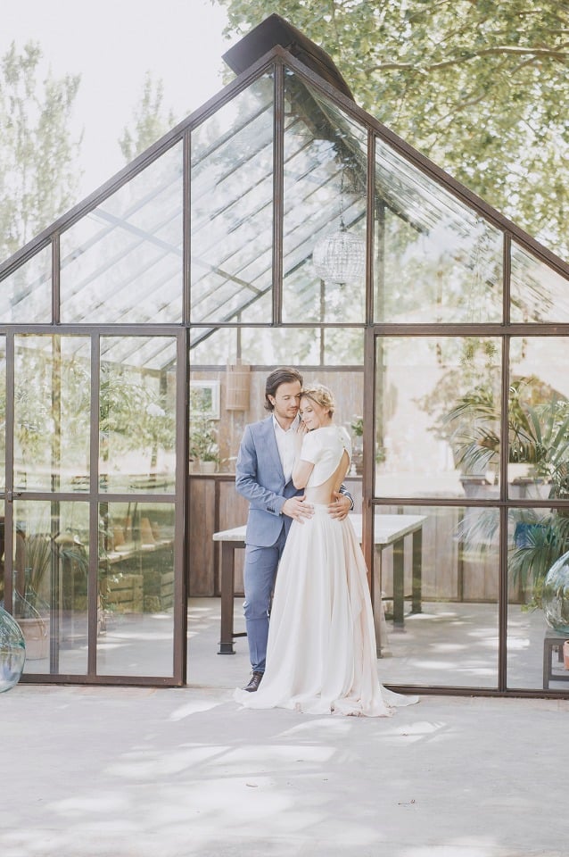 a greenhouse wedding shoot