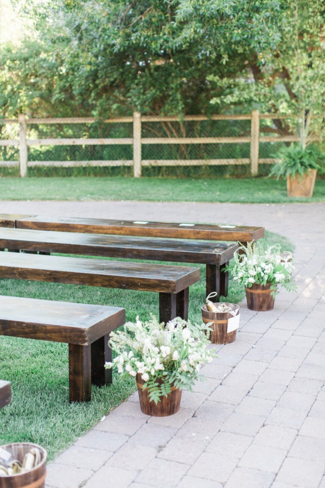 simple wooden bench wedding seating