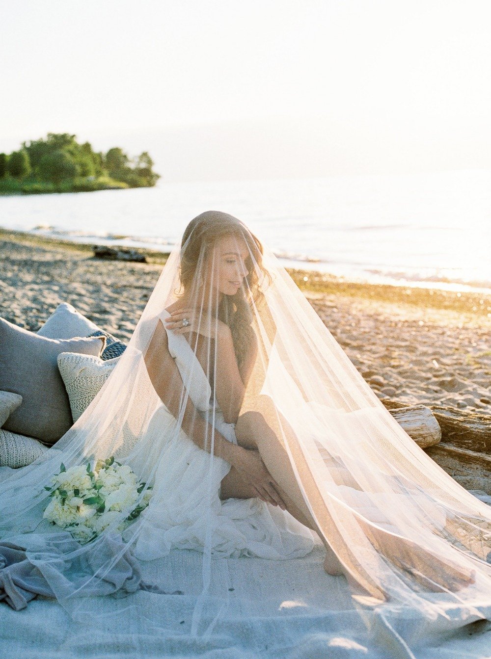 Beach bridal portrait with veil