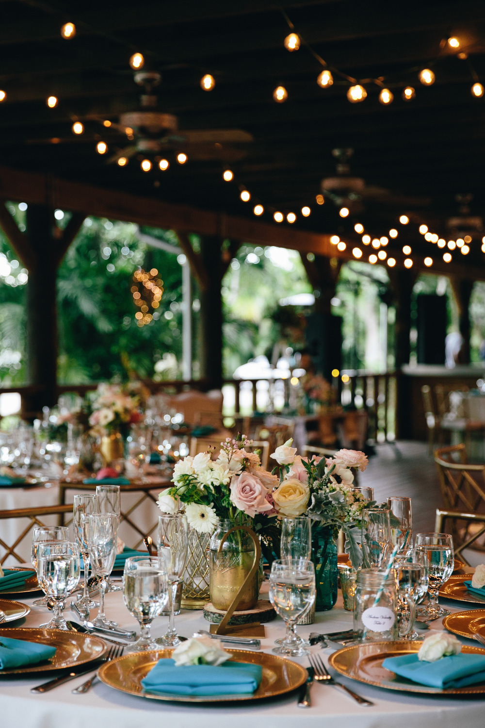blue and gold wedding reception