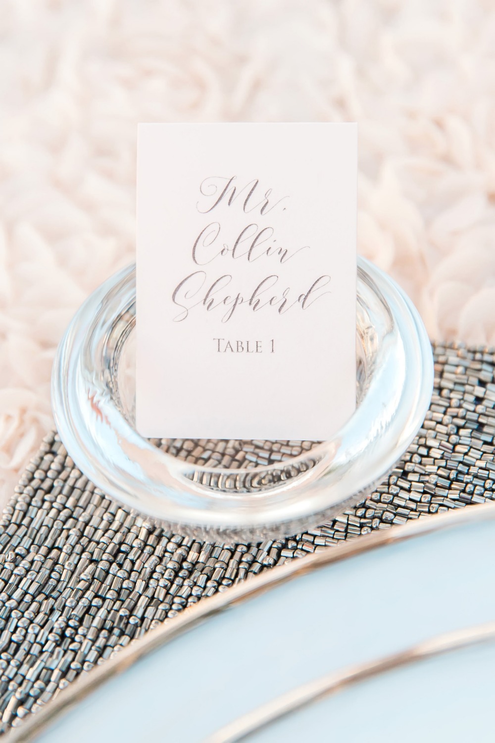 Blush place card with calligraphy