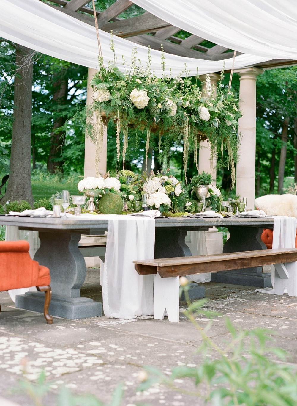 Beautiful natural tablescape with stone table