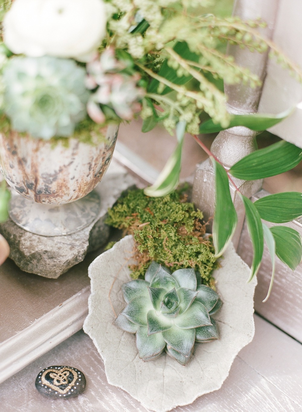 Moss and succulent table decor