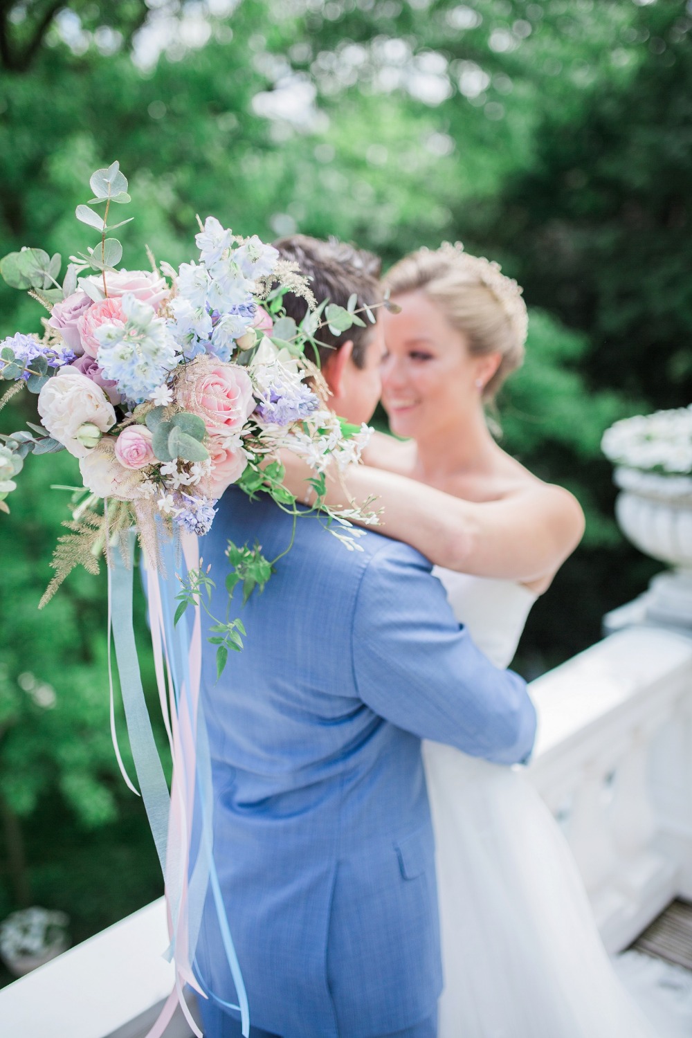 Soft pink and blue wedding bouquet