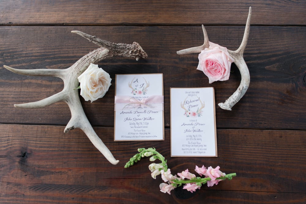 pink antler wedding stationery